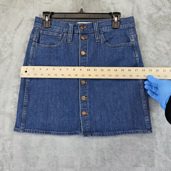 Madewell Denim Skirt Womens Size 29 Blue Button Front A Line Mini Pockets Casual - Picture 3 of 8